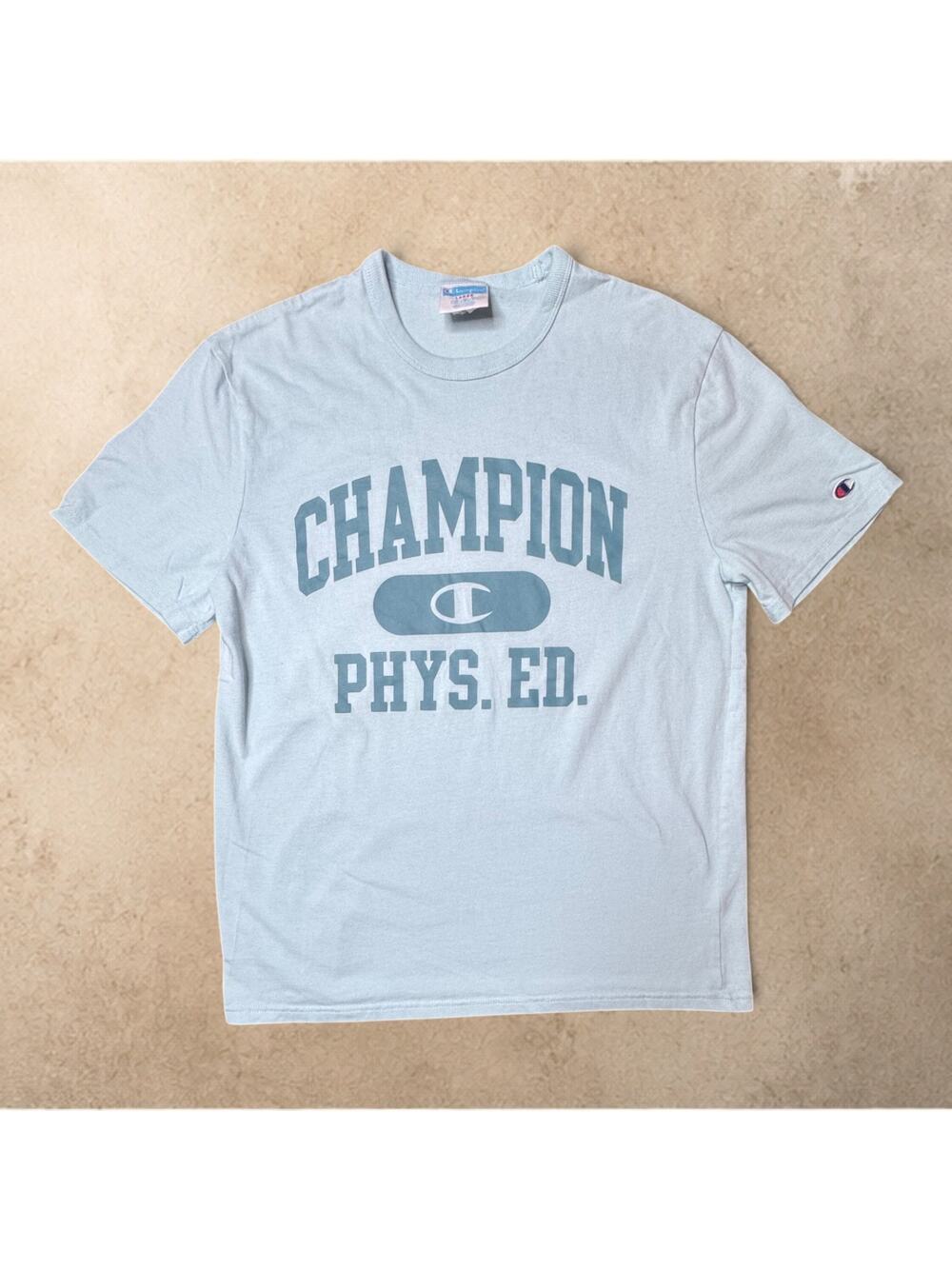 Champion Phys. Ed. T-Shirt Men's Large Light Blue Graphic Logo Tee